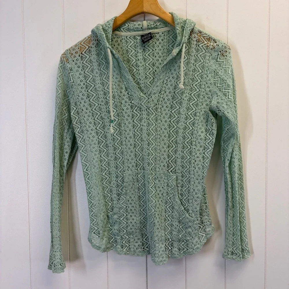 Empyre Boho Chevron Sheer Lace Hoodie Womens Small Festival Indie Beach Carefree